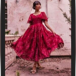 NWT JESSAKAE BURGUNDY RED VICTORIAN LACE DRESS, XL